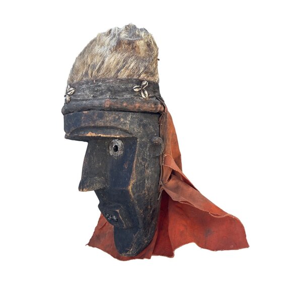 rare Dan African Tribal Wooden Mask Metalwork Fur & Shell Accents Metal teeth - Picture 6 of 16